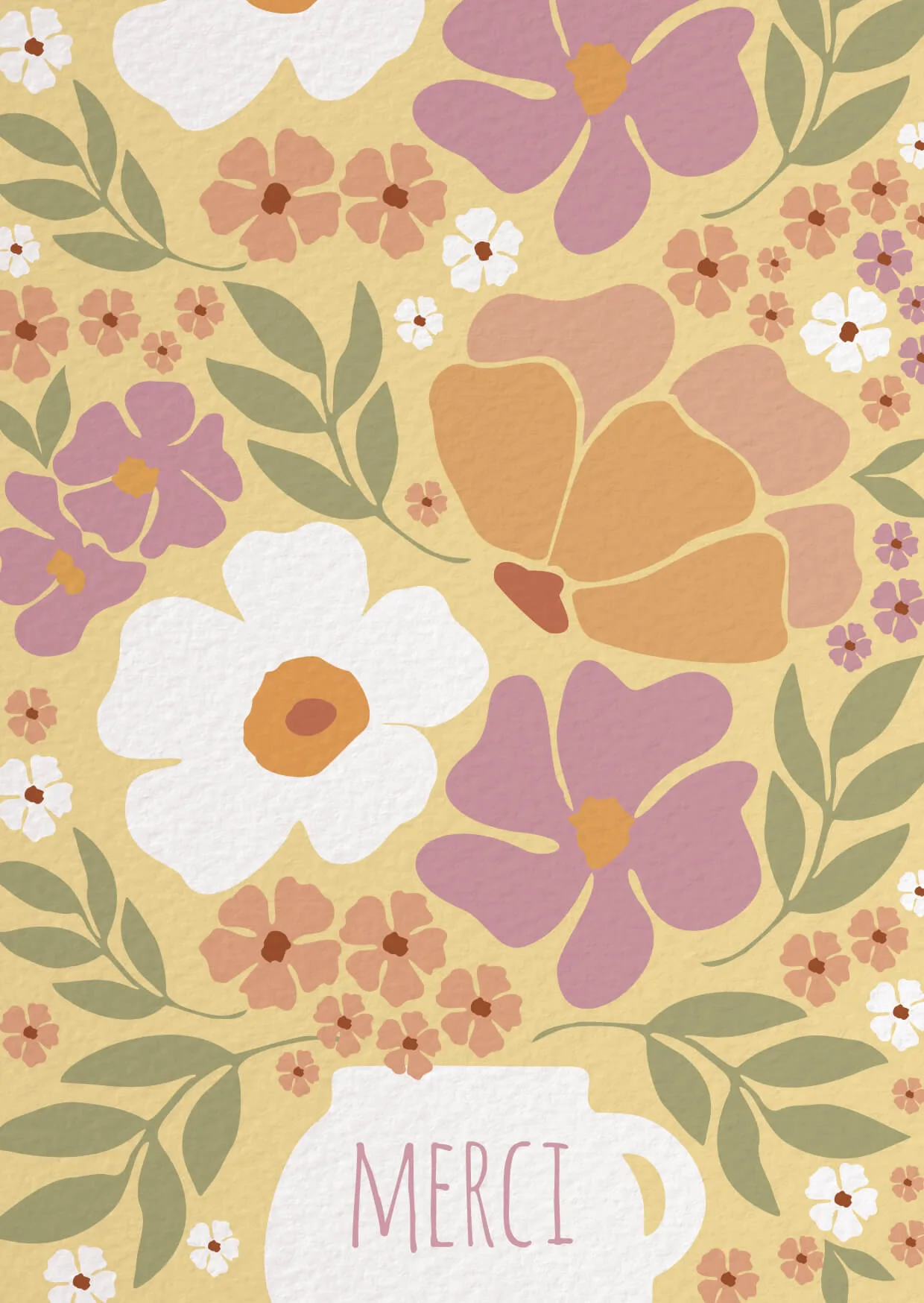 Wenskaart - merci (bloemen)