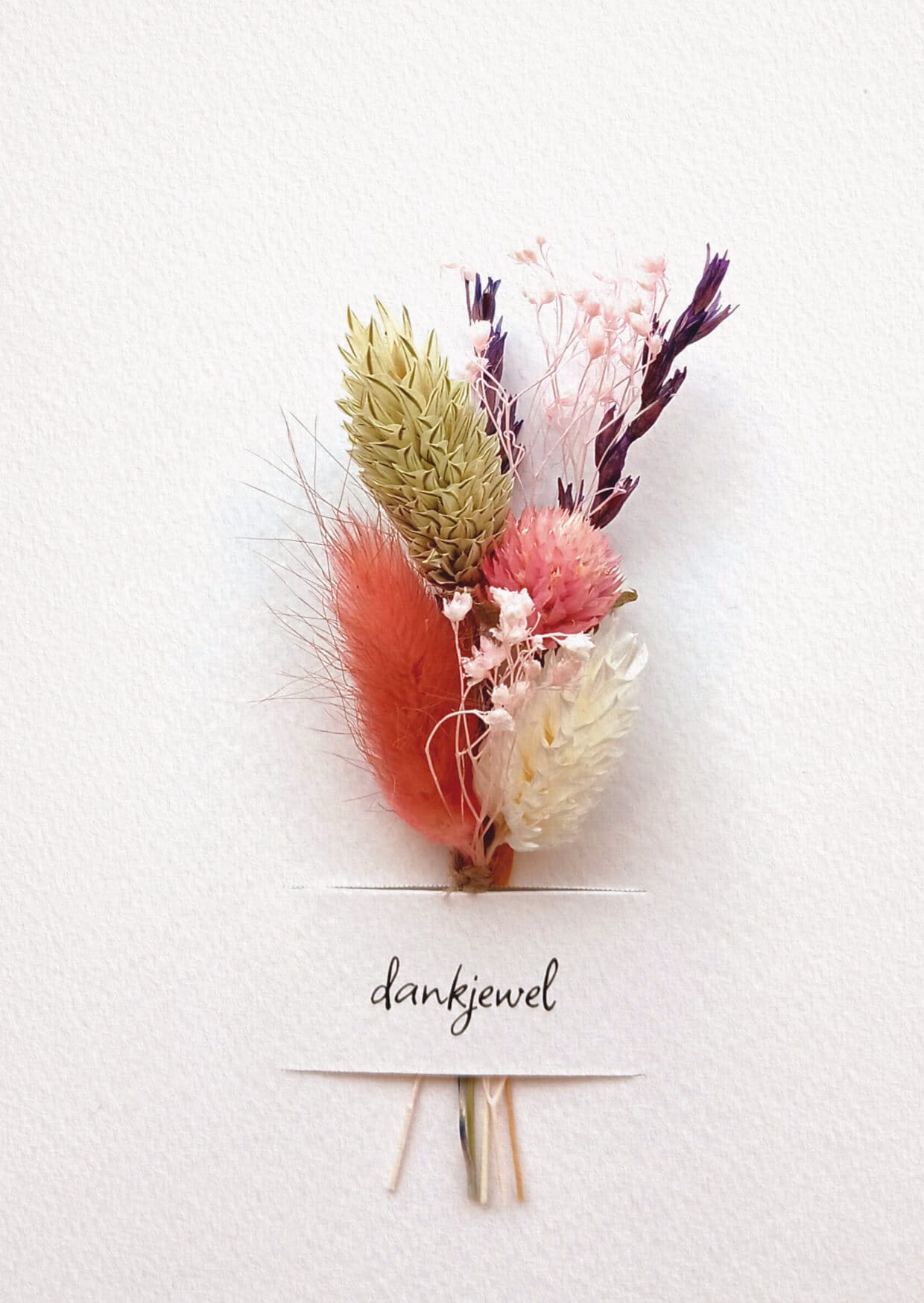 Wenskaart - dankjewel met droogbloemen
